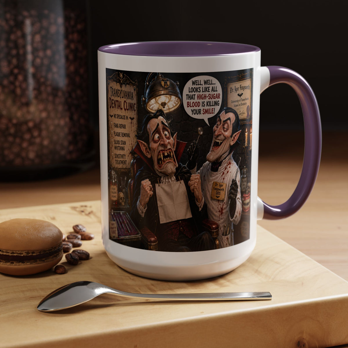 The Count’s Sugar Problem — Funny Vampire Halloween Mug (Accent Colors - Black, Red, Orange, Purple, Pink 11oz/15oz)