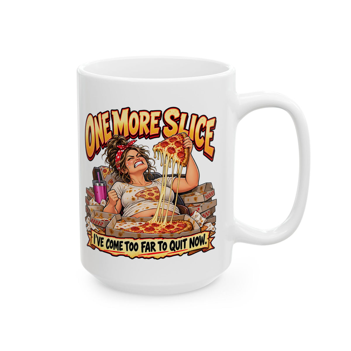 "One More Slice" – Fun Retro Female Pizza Lover Coffee Mug (11oz/15oz)