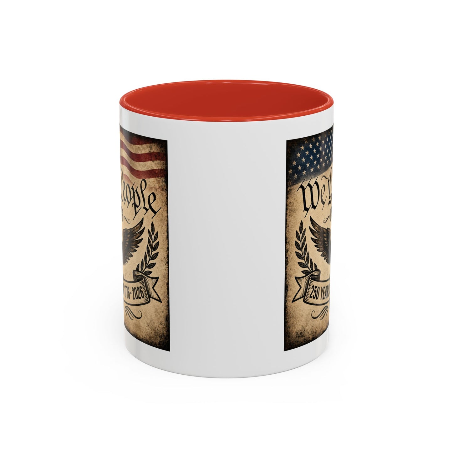 We The People 250th Anniversary Coffee Mug - Patriotic American Semicentennial Red or Blue Accent Mug