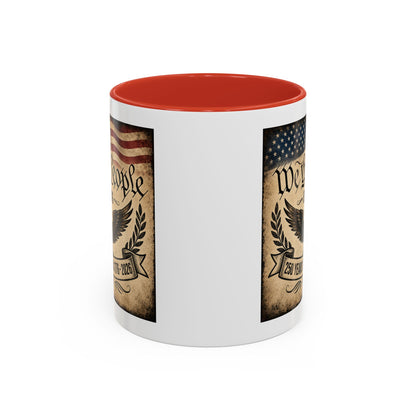 We The People 250th Anniversary Coffee Mug - Patriotic American Semicentennial Red or Blue Accent Mug