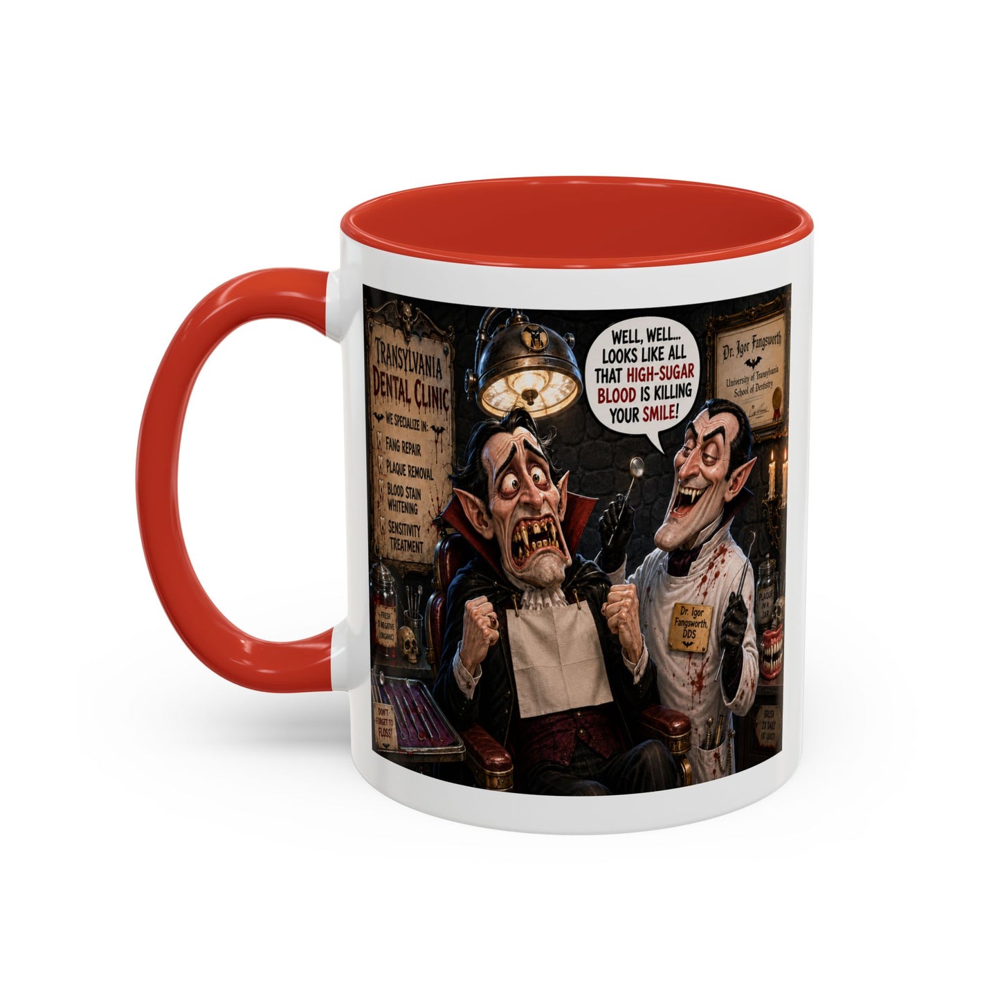 The Count’s Sugar Problem — Funny Vampire Halloween Mug (Accent Colors - Black, Red, Orange, Purple, Pink 11oz/15oz)