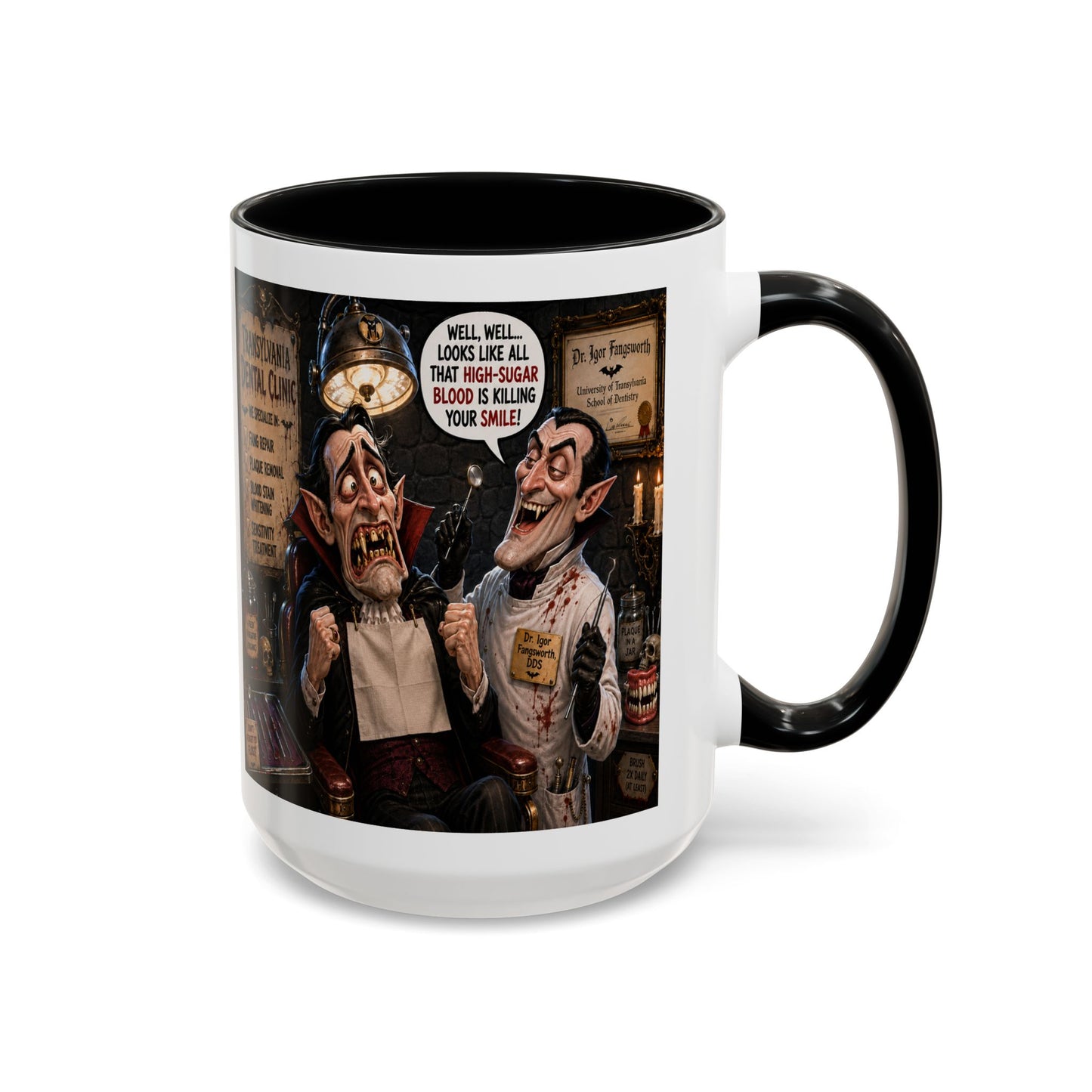 The Count’s Sugar Problem — Funny Vampire Halloween Mug (Accent Colors - Black, Red, Orange, Purple, Pink 11oz/15oz)