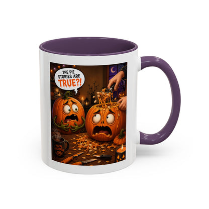 Accent Coffee Mug — Funny Halloween Pumpkin "The Pie Stories Are True?!"