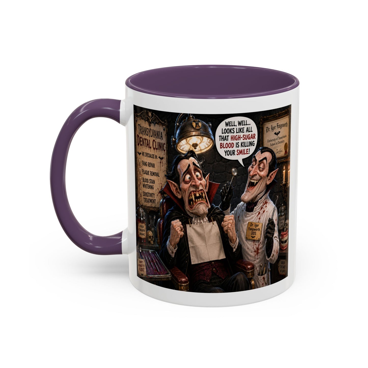 The Count’s Sugar Problem — Funny Vampire Halloween Mug (Accent Colors - Black, Red, Orange, Purple, Pink 11oz/15oz)