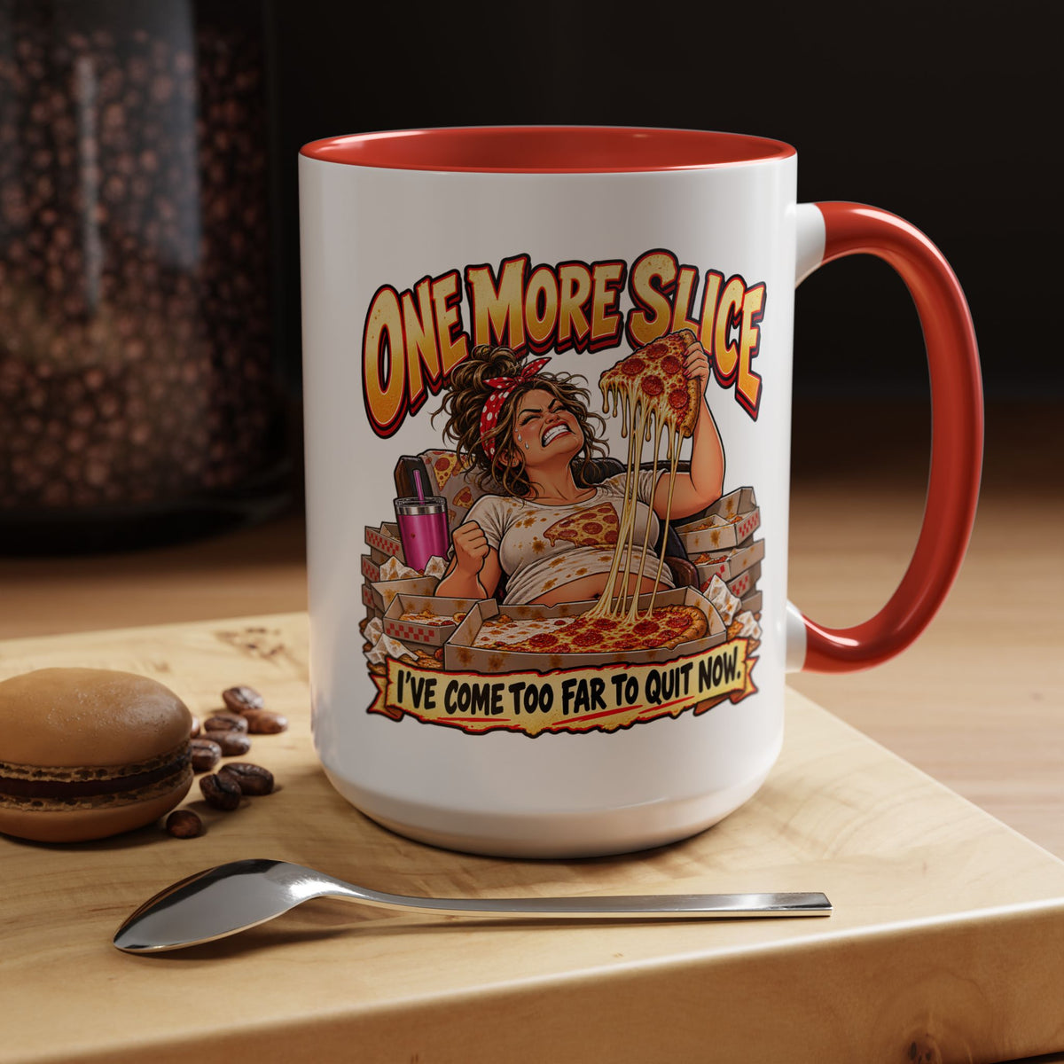 "One More Slice" – Fun Retro Female Pizza Lover - Accent Coffee Mug (11oz/15oz)