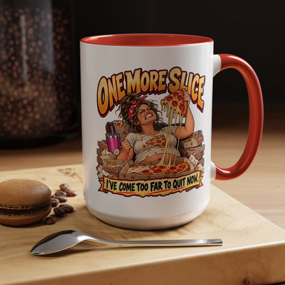 "One More Slice" – Fun Retro Female Pizza Lover - Accent Coffee Mug (11oz/15oz)