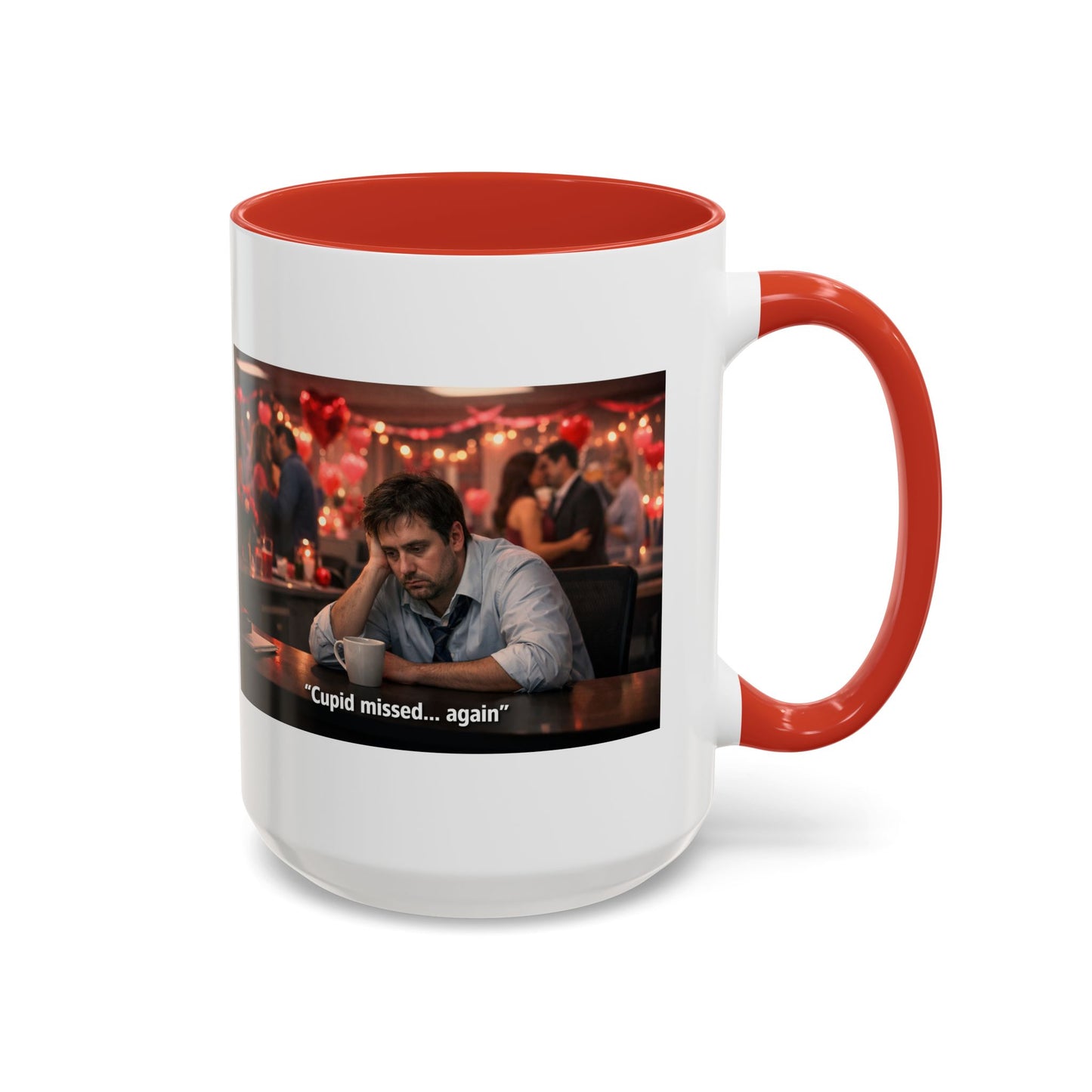 Cupid Missed… Again Funny Valentine Office Party Coffee Mug | Anti-Valentine Humorous Work Mug