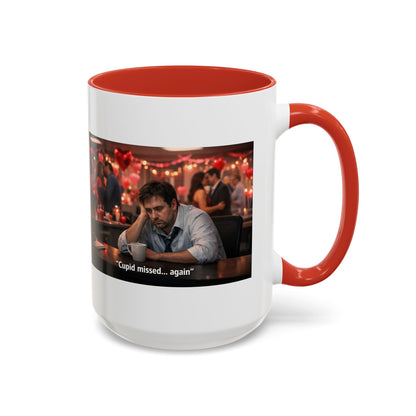 Cupid Missed… Again Funny Valentine Office Party Coffee Mug | Anti-Valentine Humorous Work Mug