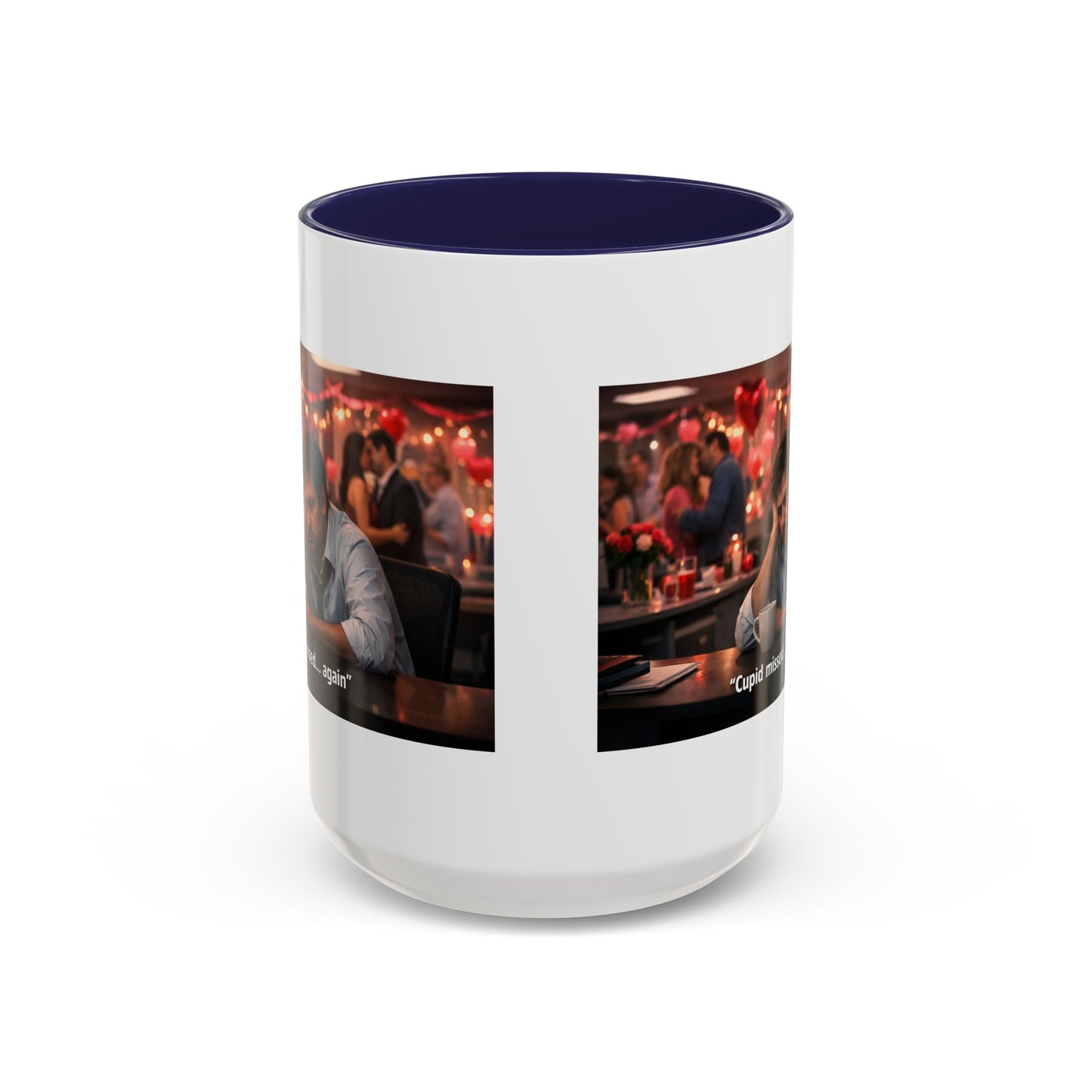 Cupid Missed… Again Funny Valentine Office Party Coffee Mug | Anti-Valentine Humorous Work Mug