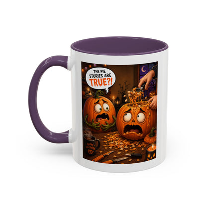 Accent Coffee Mug — Funny Halloween Pumpkin "The Pie Stories Are True?!"