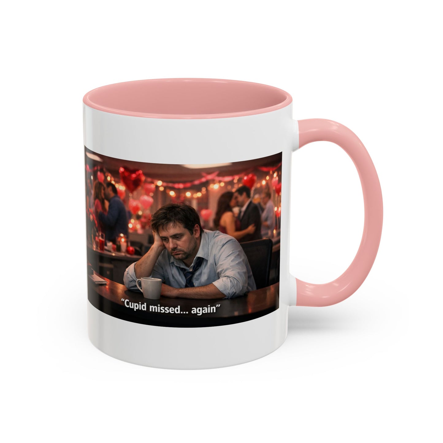 Cupid Missed… Again Funny Valentine Office Party Coffee Mug | Anti-Valentine Humorous Work Mug