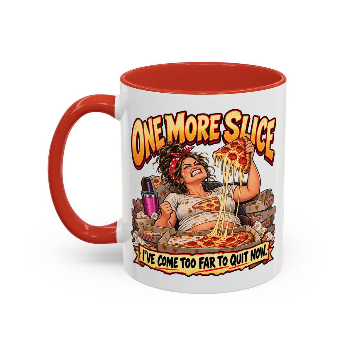 "One More Slice" – Fun Retro Female Pizza Lover - Accent Coffee Mug (11oz/15oz)