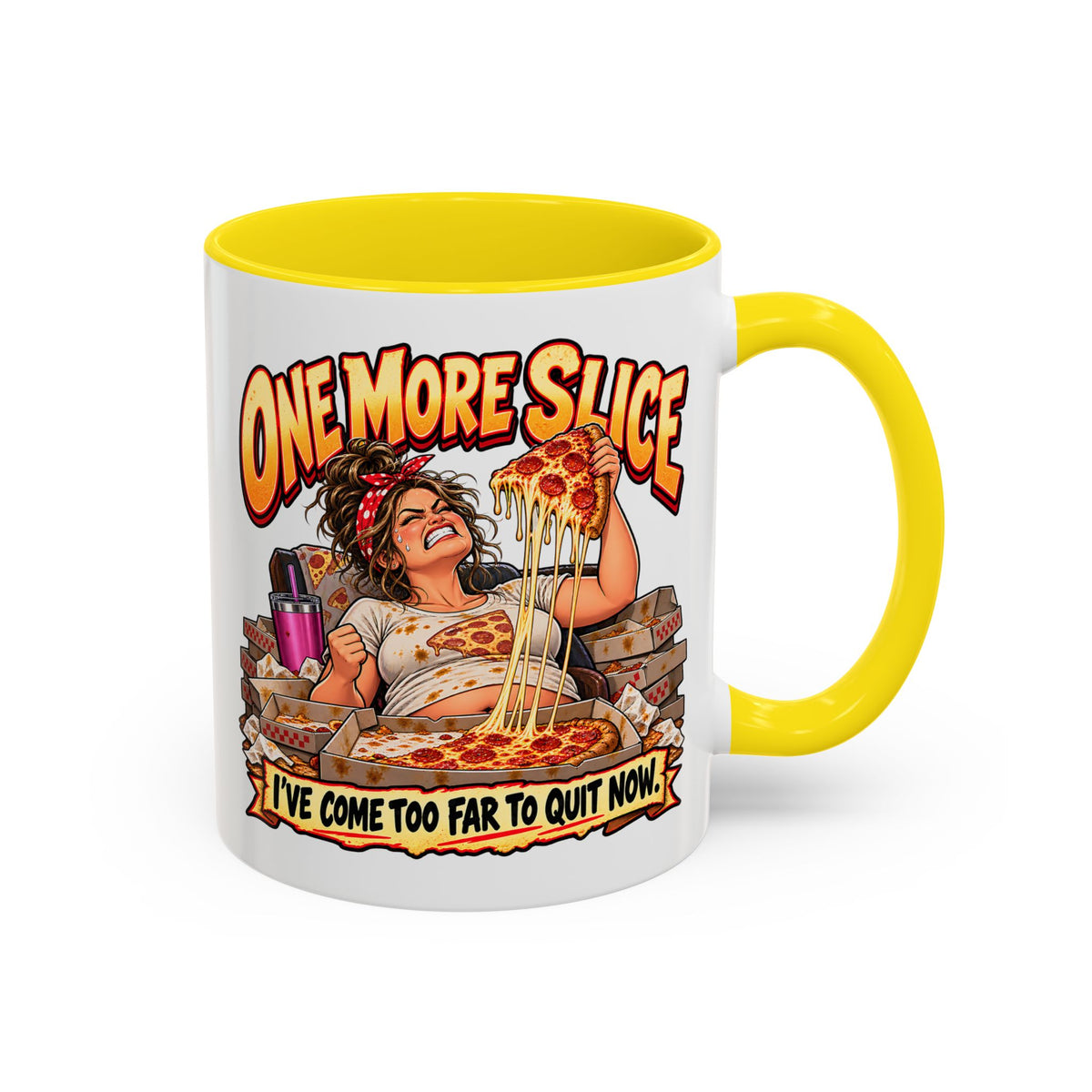"One More Slice" – Fun Retro Female Pizza Lover - Accent Coffee Mug (11oz/15oz)