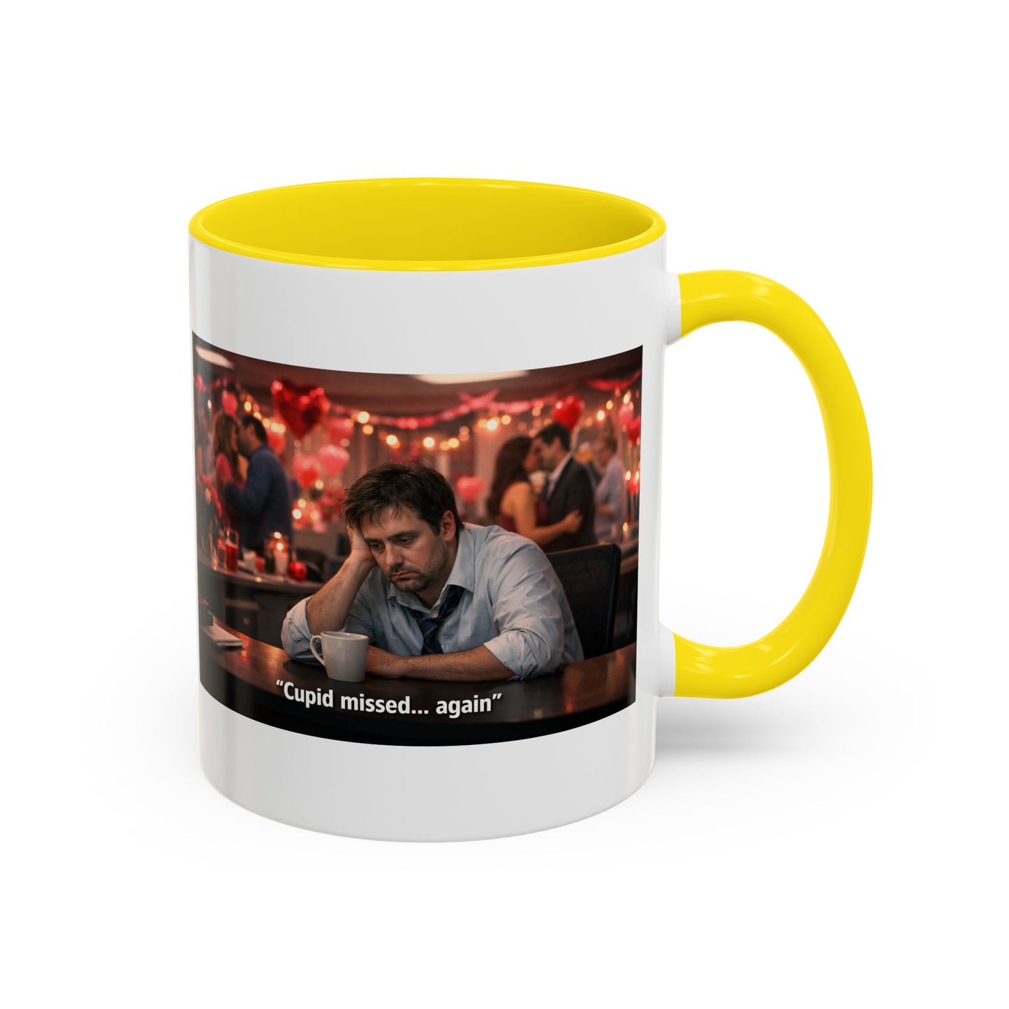 Cupid Missed… Again Funny Valentine Office Party Coffee Mug | Anti-Valentine Humorous Work Mug