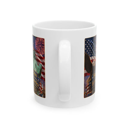 Patriotic Coffee Mug - "Happy 250th Birthday America 1776–2026" - White 11/15oz