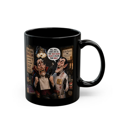 The Count’s Sugar Problem — Funny Vampire Halloween Mug (Black 11oz/15oz)