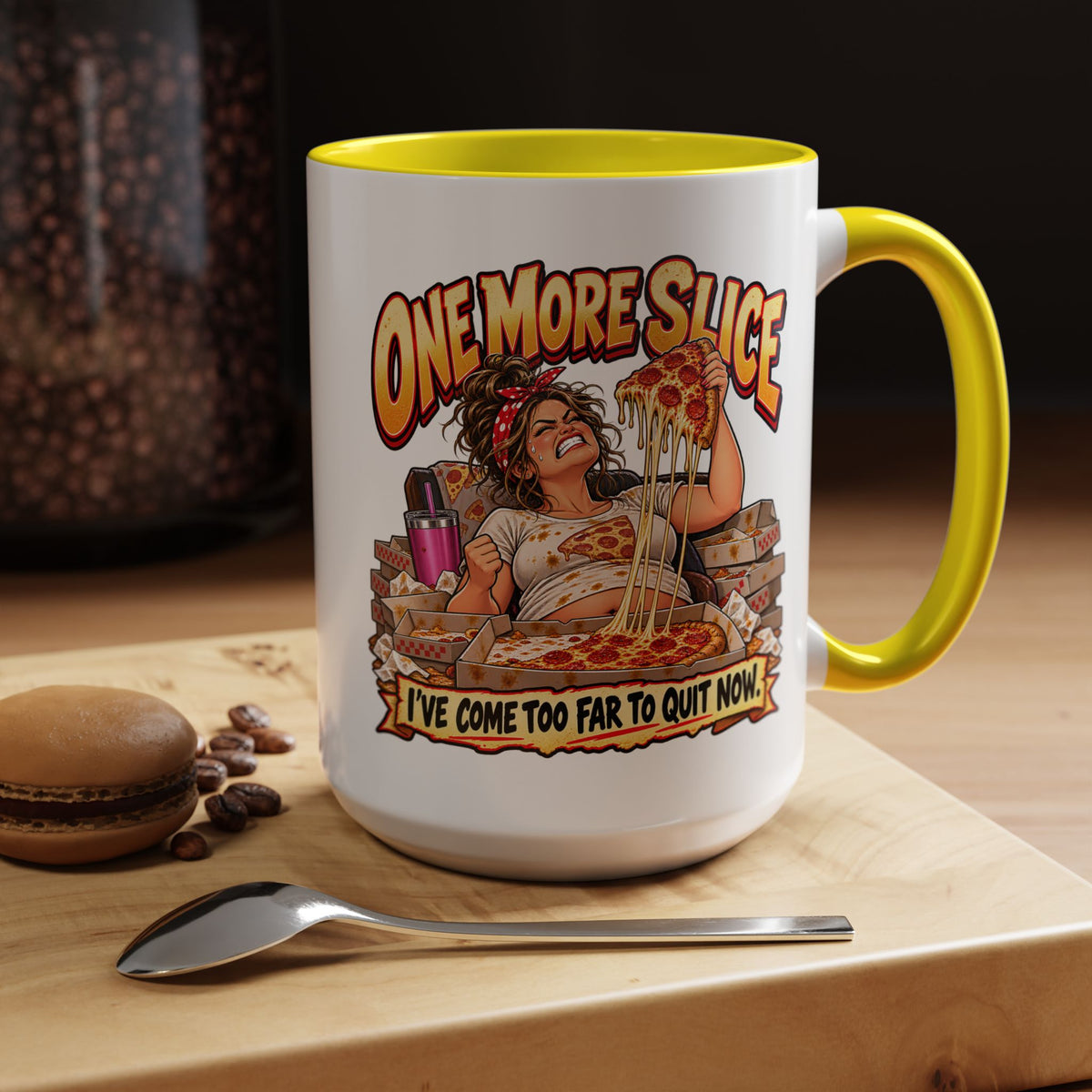 "One More Slice" – Fun Retro Female Pizza Lover - Accent Coffee Mug (11oz/15oz)