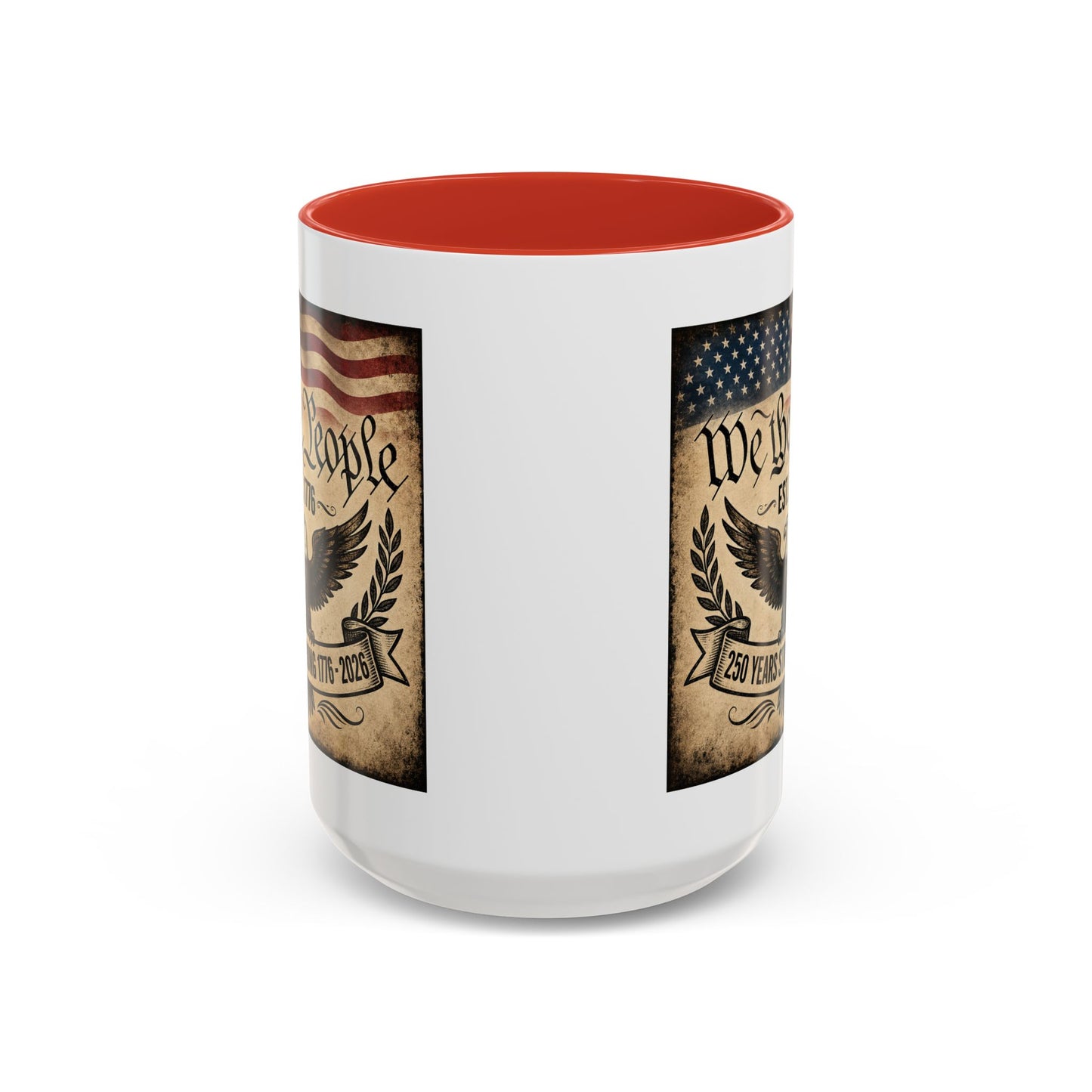 We The People 250th Anniversary Coffee Mug - Patriotic American Semicentennial Red or Blue Accent Mug