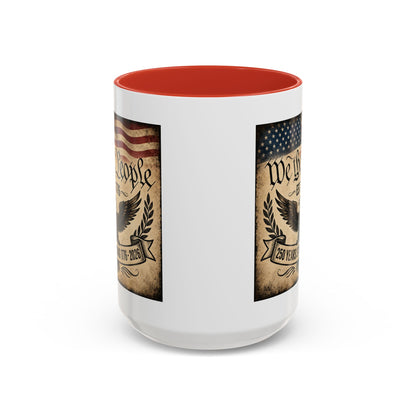 We The People 250th Anniversary Coffee Mug - Patriotic American Semicentennial Red or Blue Accent Mug
