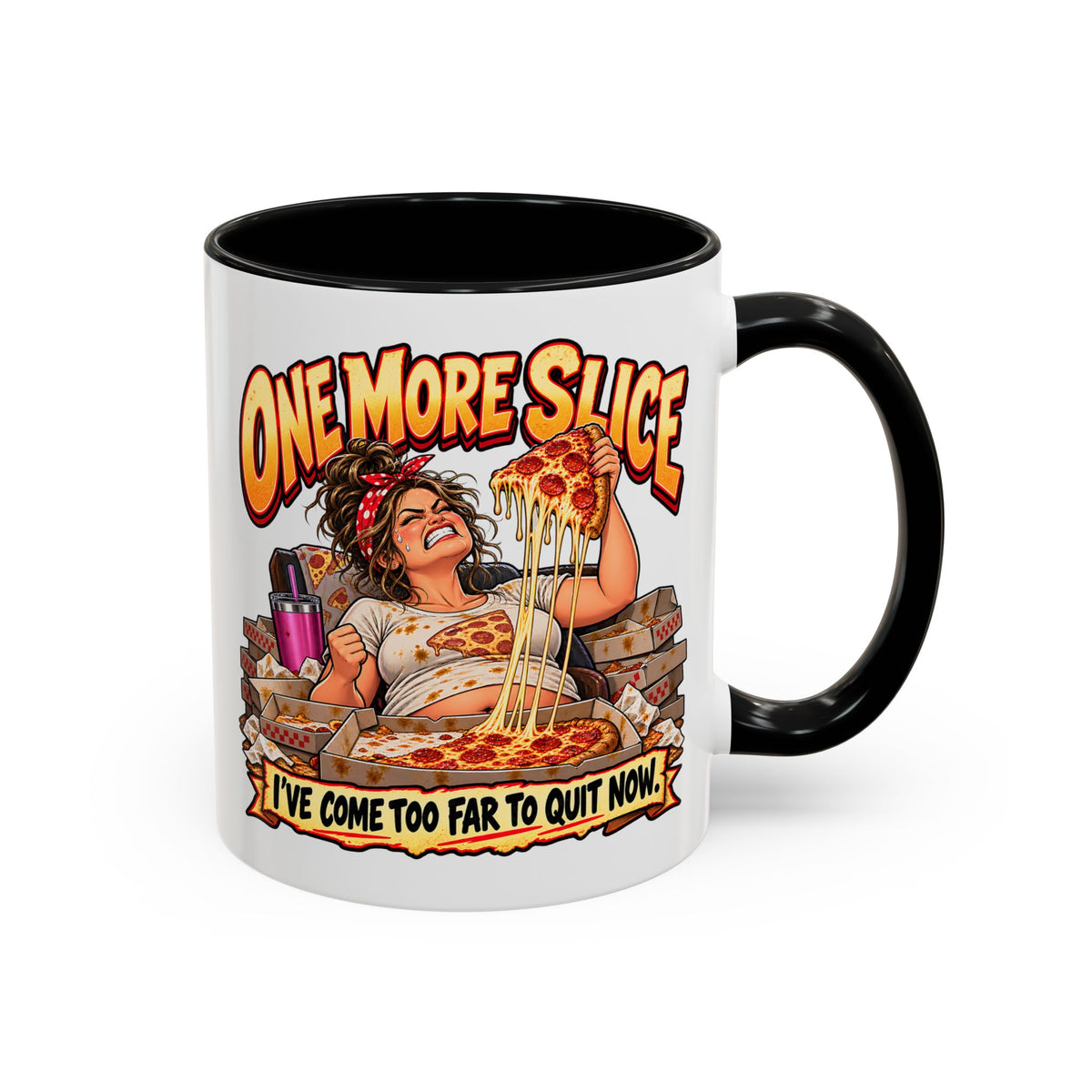 "One More Slice" – Fun Retro Female Pizza Lover - Accent Coffee Mug (11oz/15oz)
