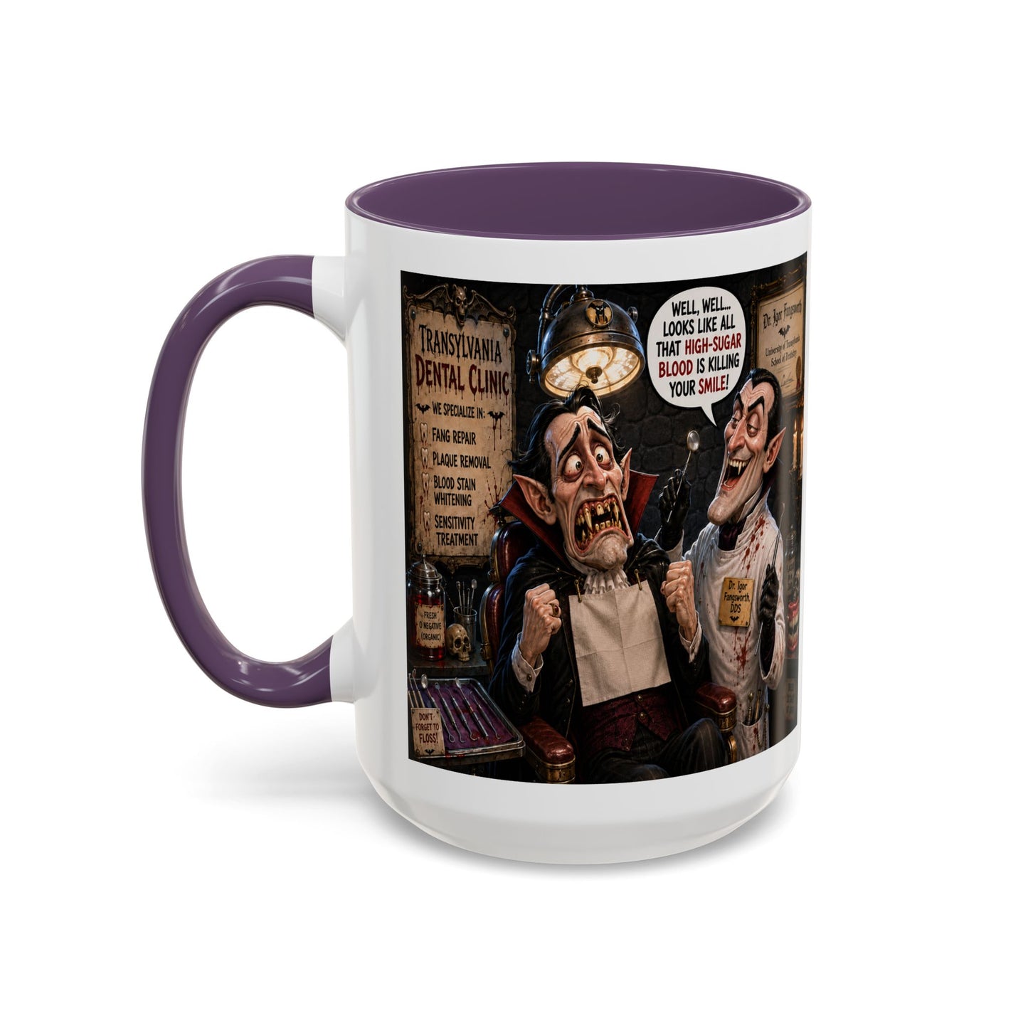 The Count’s Sugar Problem — Funny Vampire Halloween Mug (Accent Colors - Black, Red, Orange, Purple, Pink 11oz/15oz)