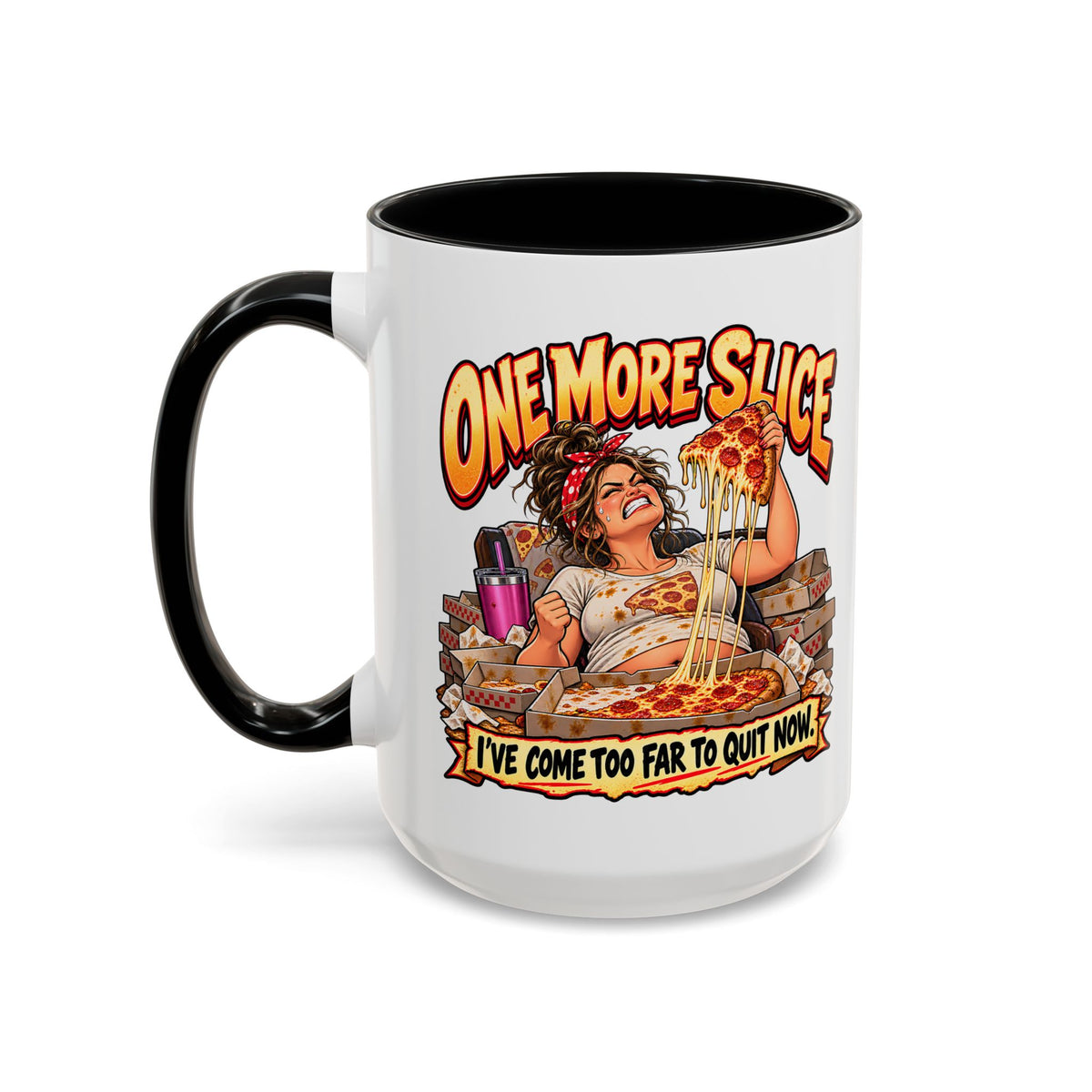 "One More Slice" – Fun Retro Female Pizza Lover - Accent Coffee Mug (11oz/15oz)