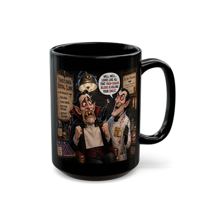The Count’s Sugar Problem — Funny Vampire Halloween Mug (Black 11oz/15oz)