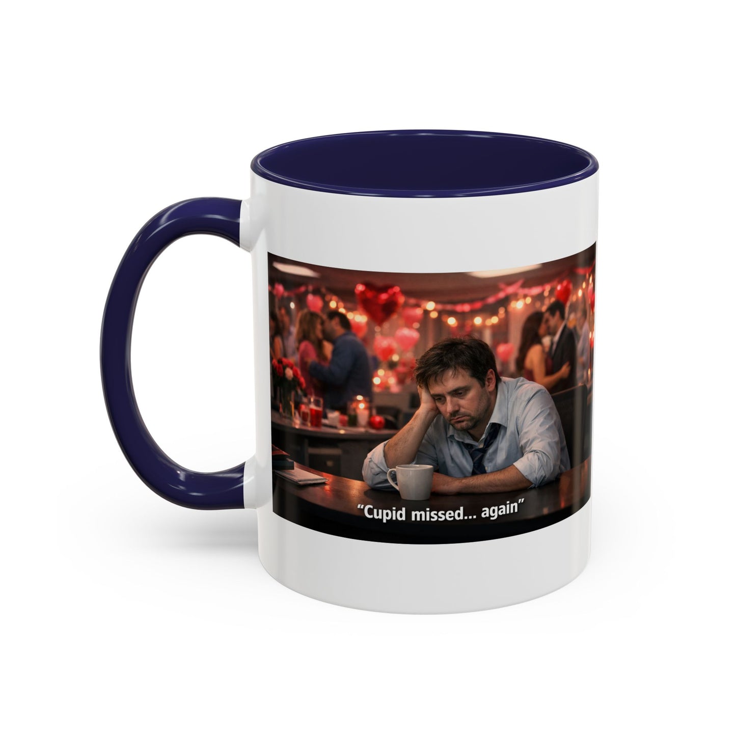 Cupid Missed… Again Funny Valentine Office Party Coffee Mug | Anti-Valentine Humorous Work Mug