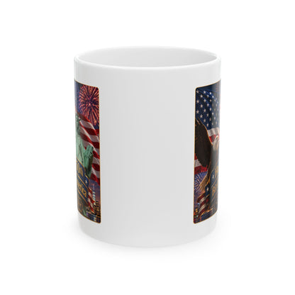 Patriotic Coffee Mug - "Happy 250th Birthday America 1776–2026" - White 11/15oz