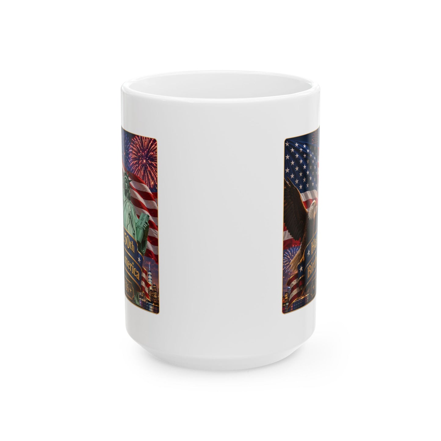 Patriotic Coffee Mug - "Happy 250th Birthday America 1776–2026" - White 11/15oz