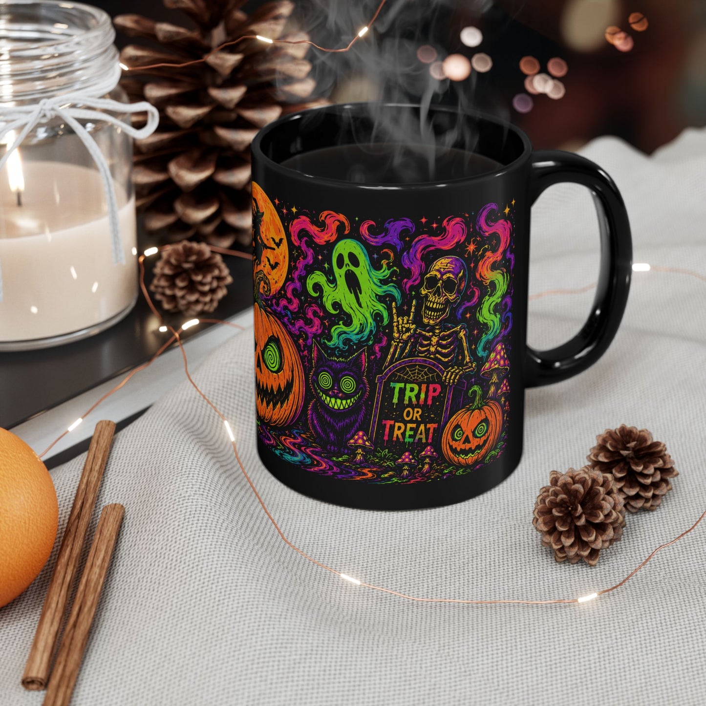 Trip or Treat | Psychedelic Halloween Coffee Mug (Black, 11oz/15oz)
