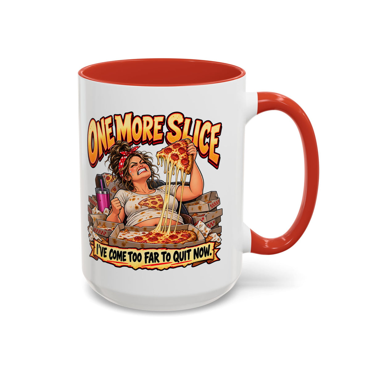 "One More Slice" – Fun Retro Female Pizza Lover - Accent Coffee Mug (11oz/15oz)