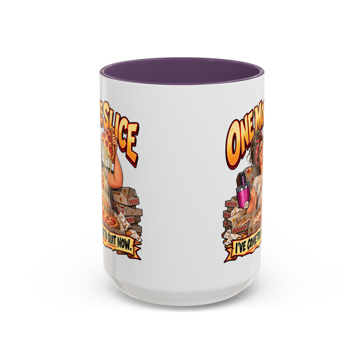 "One More Slice" – Fun Retro Female Pizza Lover - Accent Coffee Mug (11oz/15oz)