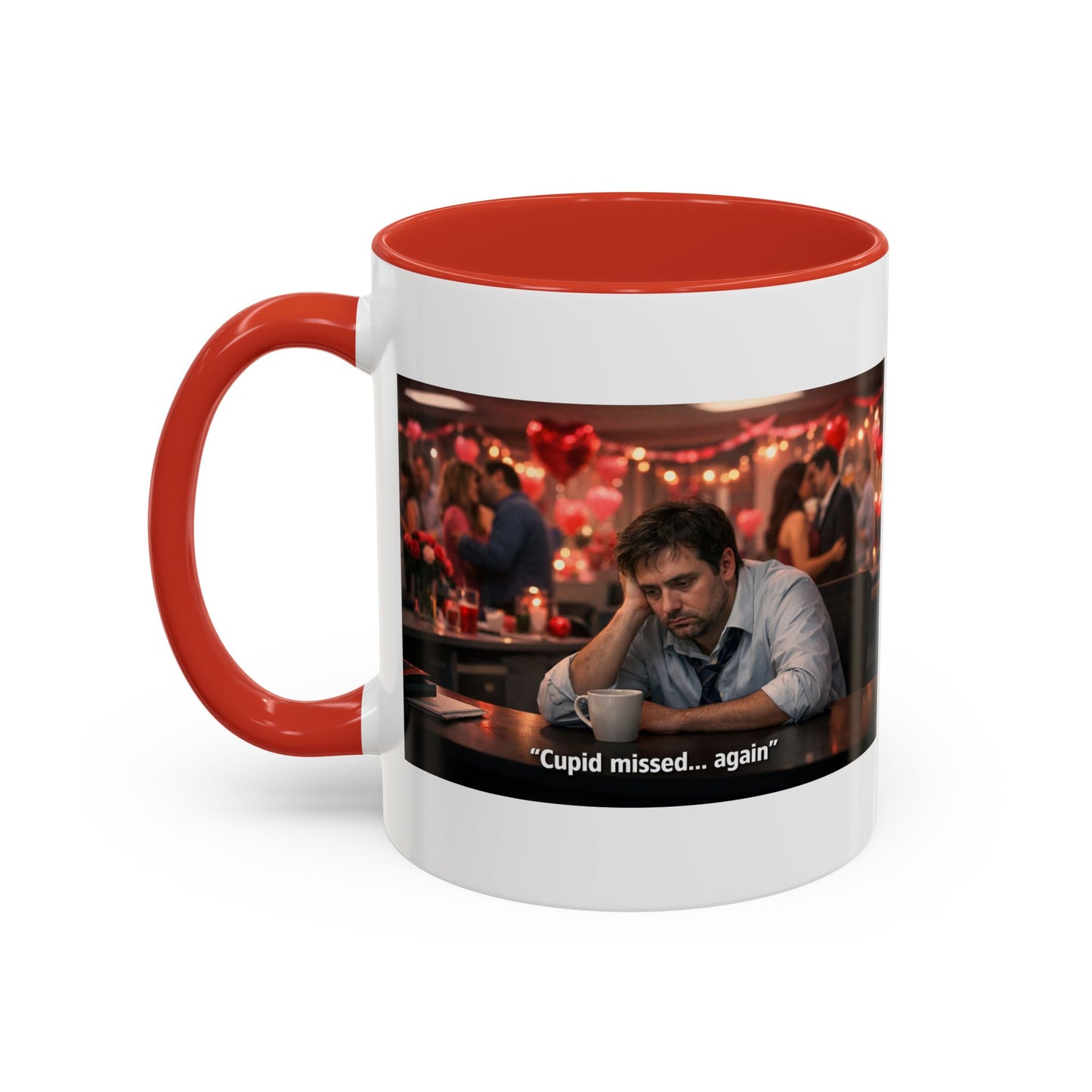 Cupid Missed… Again Funny Valentine Office Party Coffee Mug | Anti-Valentine Humorous Work Mug