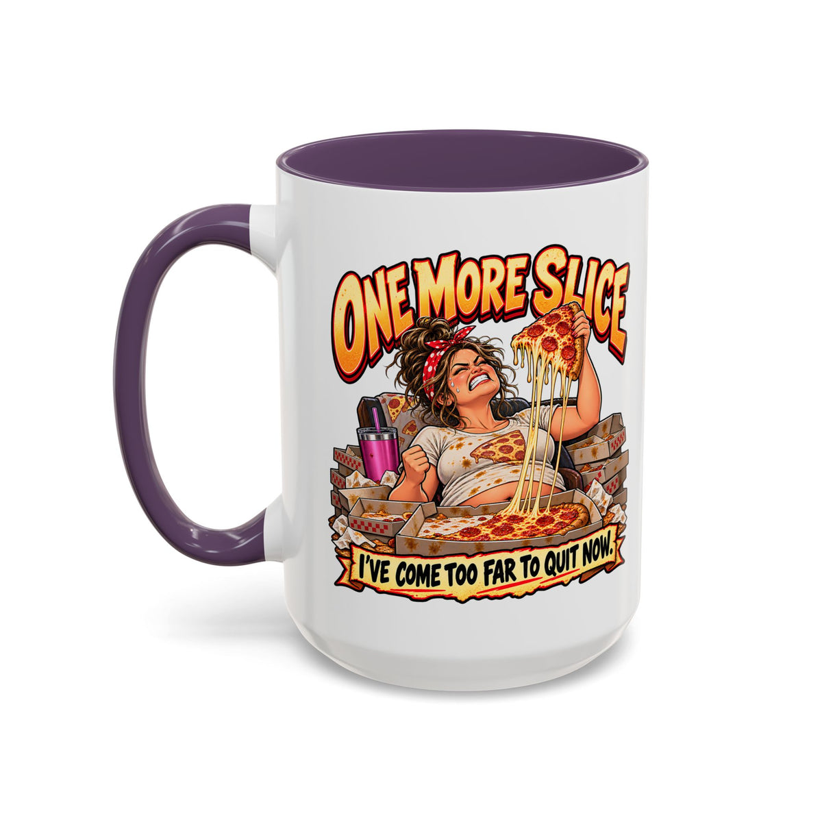 "One More Slice" – Fun Retro Female Pizza Lover - Accent Coffee Mug (11oz/15oz)