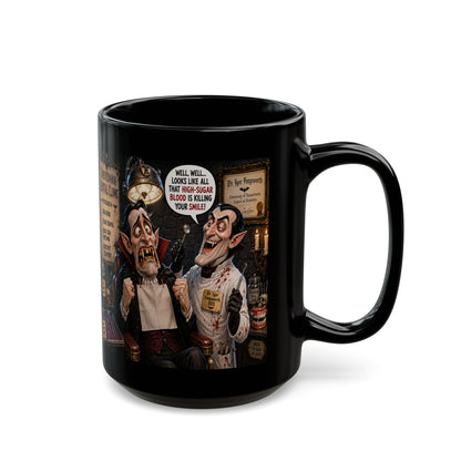 The Count’s Sugar Problem — Funny Vampire Halloween Mug (Black 11oz/15oz)