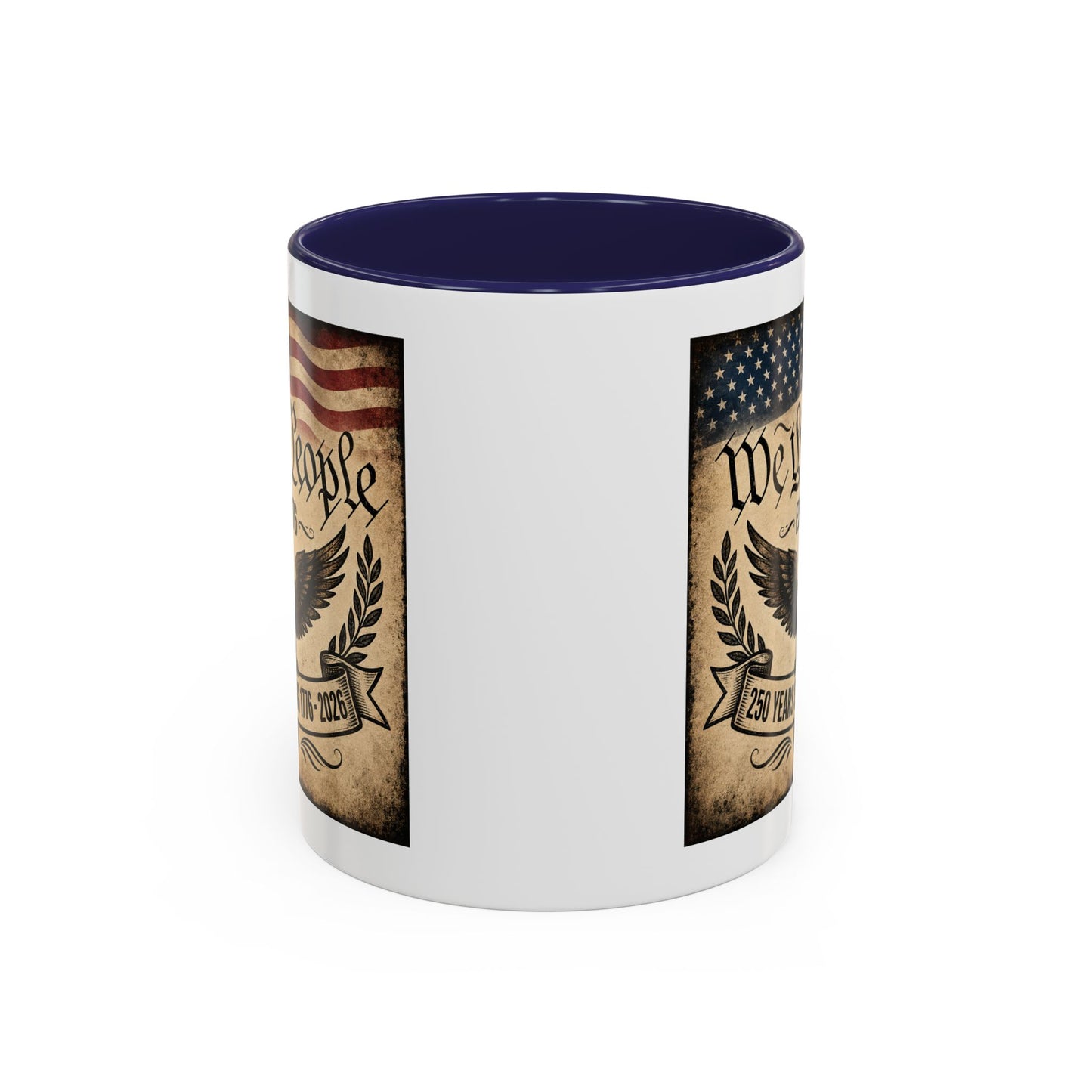 We The People 250th Anniversary Coffee Mug - Patriotic American Semicentennial Red or Blue Accent Mug