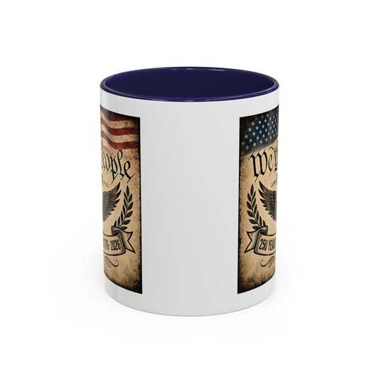 We The People 250th Anniversary Coffee Mug - Patriotic American Semicentennial Red or Blue Accent Mug