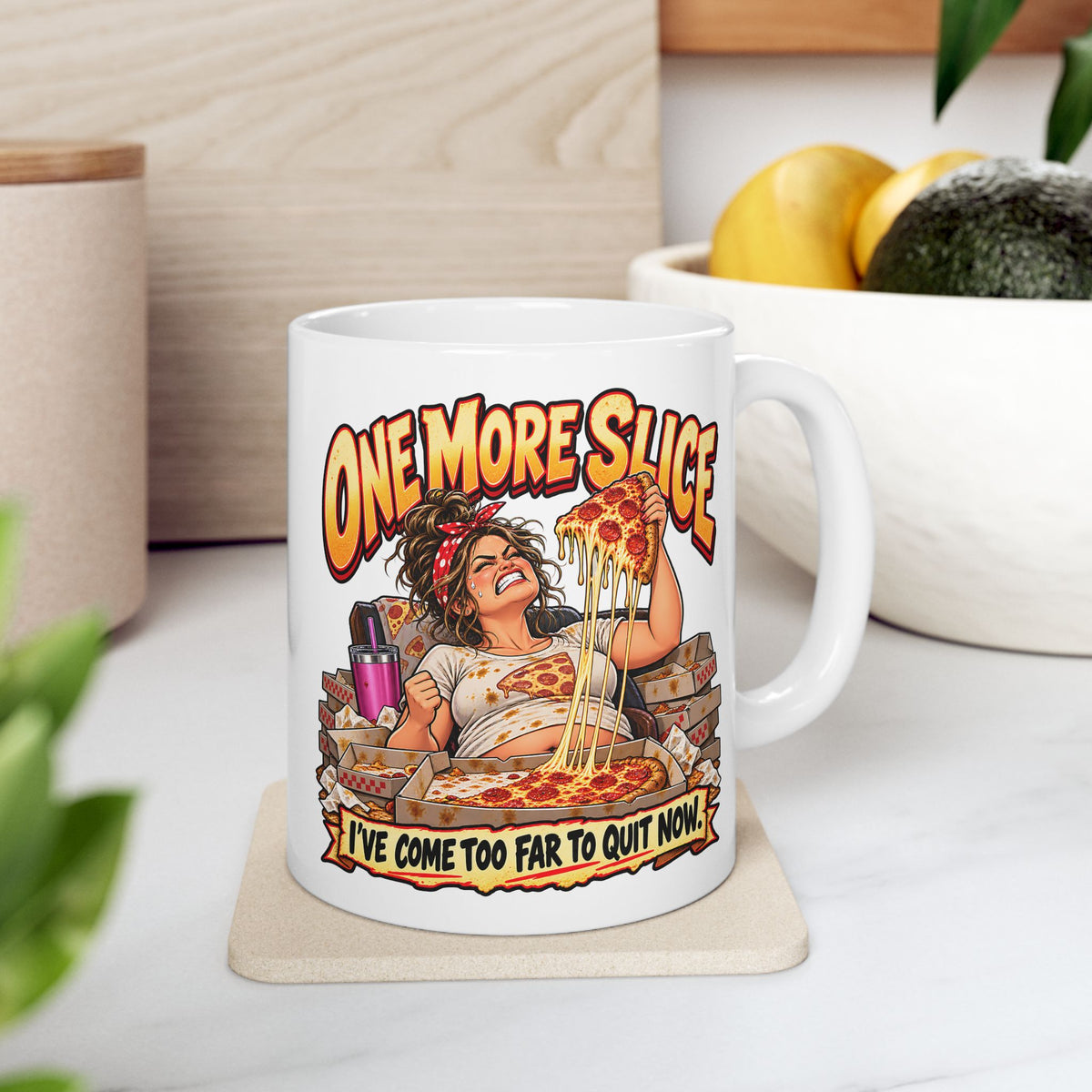 "One More Slice" – Fun Retro Female Pizza Lover Coffee Mug (11oz/15oz)
