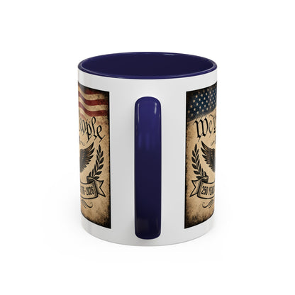 We The People 250th Anniversary Coffee Mug - Patriotic American Semicentennial Red or Blue Accent Mug