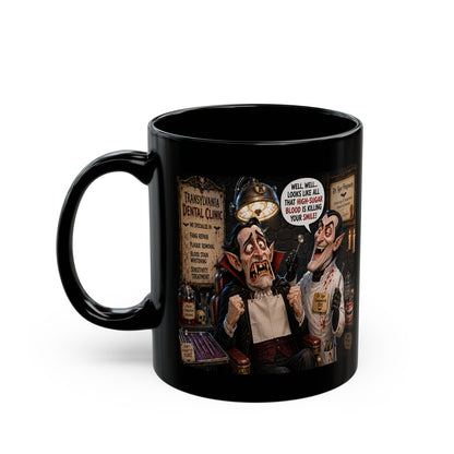 The Count’s Sugar Problem — Funny Vampire Halloween Mug (Black 11oz/15oz)