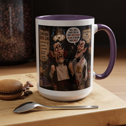 The Count’s Sugar Problem — Funny Vampire Halloween Mug (Accent Colors - Black, Red, Orange, Purple, Pink 11oz/15oz)