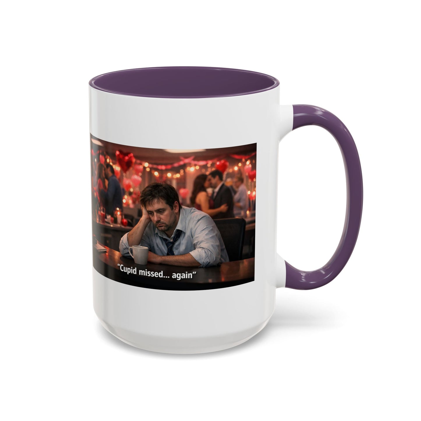 Cupid Missed… Again Funny Valentine Office Party Coffee Mug | Anti-Valentine Humorous Work Mug