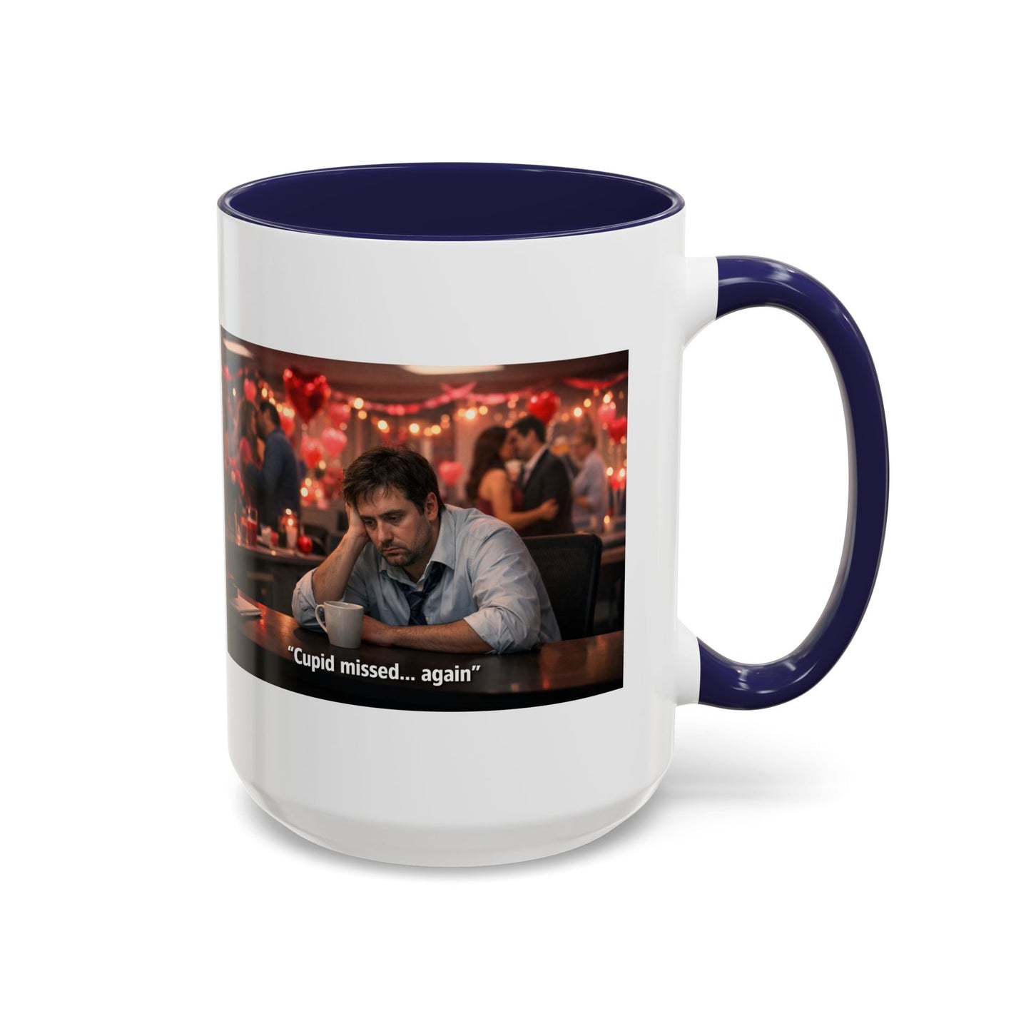 Cupid Missed… Again Funny Valentine Office Party Coffee Mug | Anti-Valentine Humorous Work Mug