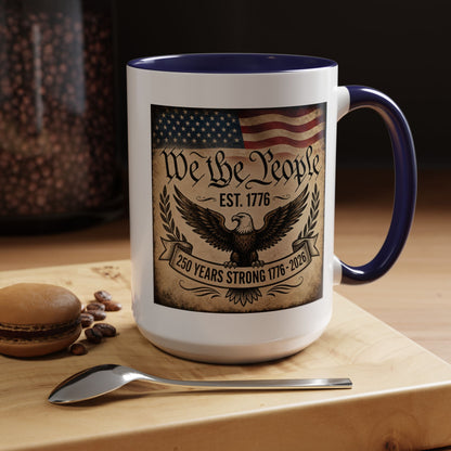 We The People 250th Anniversary Coffee Mug - Patriotic American Semicentennial Red or Blue Accent Mug