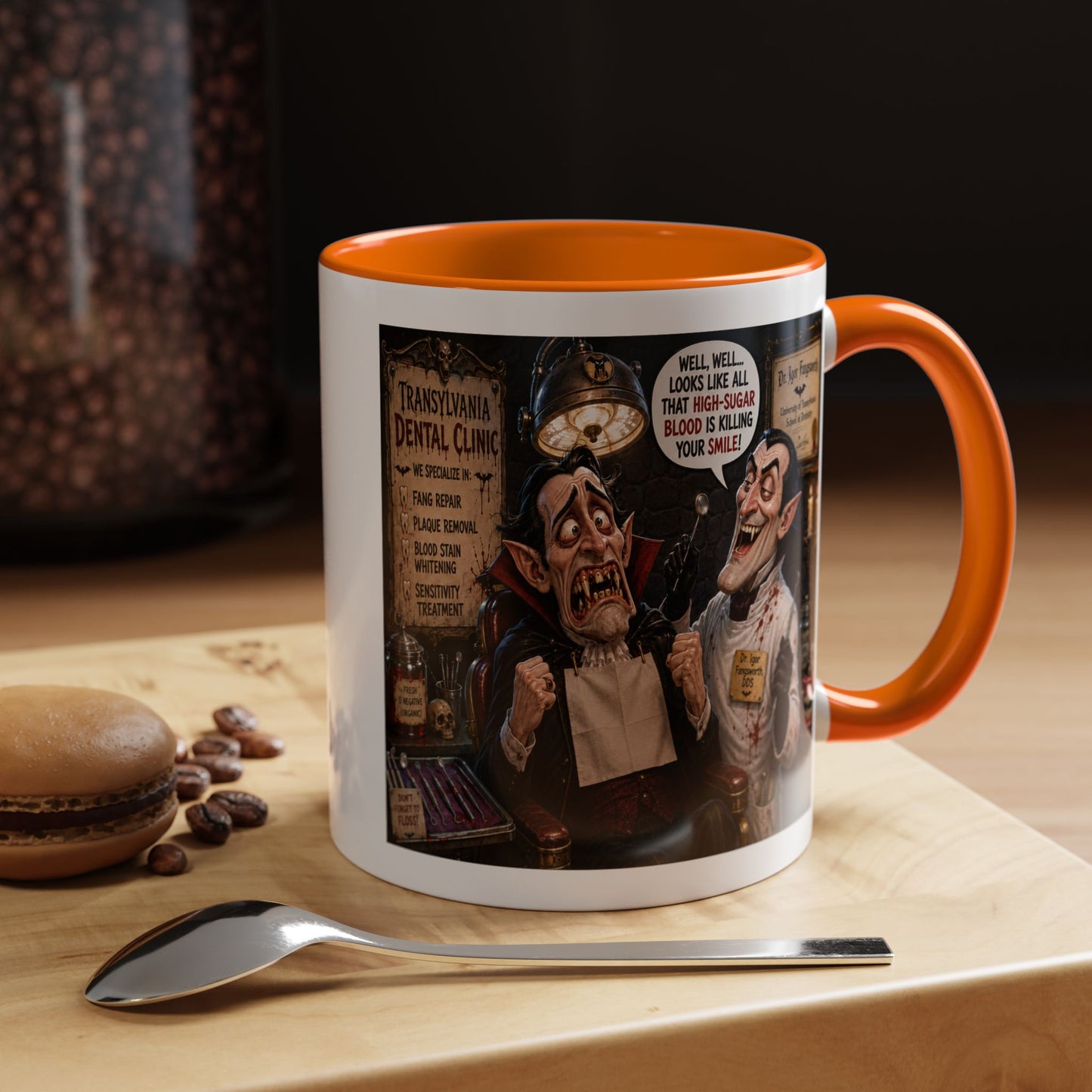 The Count’s Sugar Problem — Funny Vampire Halloween Mug (Accent Colors - Black, Red, Orange, Purple, Pink 11oz/15oz)