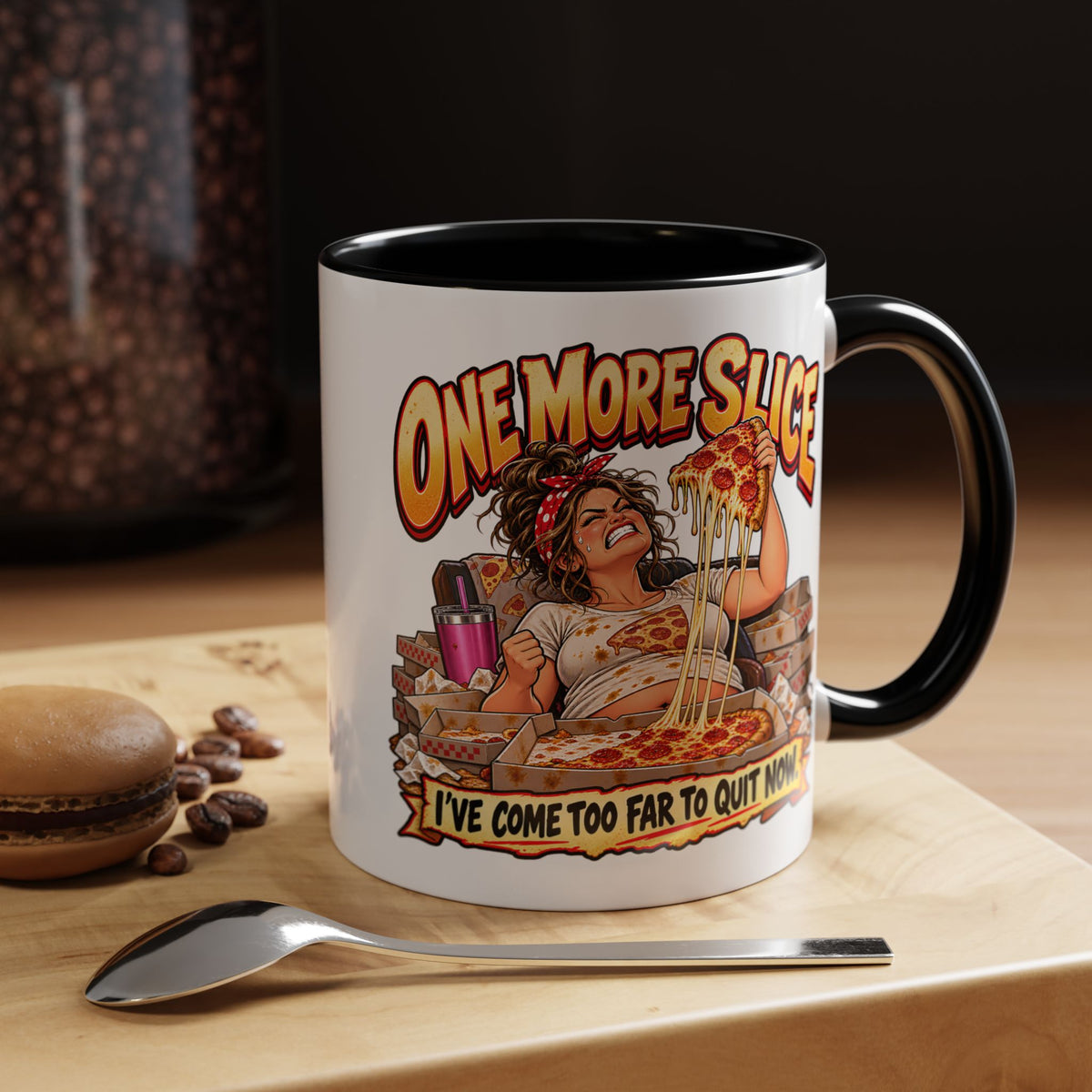 "One More Slice" – Fun Retro Female Pizza Lover - Accent Coffee Mug (11oz/15oz)