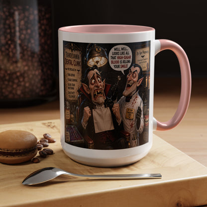 The Count’s Sugar Problem — Funny Vampire Halloween Mug (Accent Colors - Black, Red, Orange, Purple, Pink 11oz/15oz)
