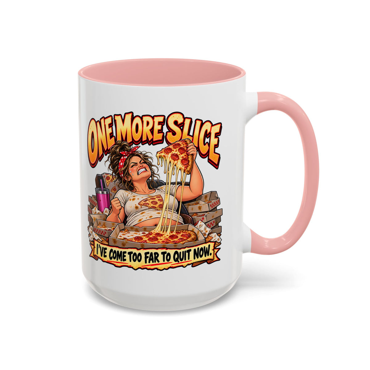 "One More Slice" – Fun Retro Female Pizza Lover - Accent Coffee Mug (11oz/15oz)