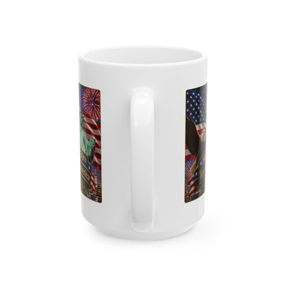 Patriotic Coffee Mug - "Happy 250th Birthday America 1776–2026" - White 11/15oz